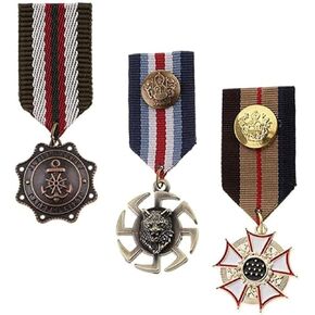 3PCS Metal Retro Vintage Military Medals Badge, Crown Geometric Colonel Brooch Pin, Medallas Militares Gold Shoulder Pads, For Patriot Royal Prince Army War Uniform, Men Costume, Ribbon, Epaulets (B)