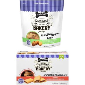 Three Dog Bakery Assort Mutt Trio Soft Baked Cookies for Dogs, Three Flavor Pack, 3 Pounds, and Double Rewards Soft and Chewy Treats, 10 Ounce Pack (114063)