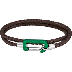 Lacoste Matt Men's Double Wrap Braided Leather Cord Jewelry Bracelet, Carabiner Closure, For a Sophisticated Look