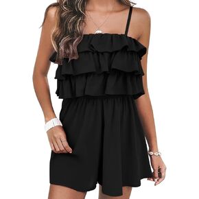 KKJ المرأة موضة 2024 ثوب فضفاض للصيف السباغيتي حزام بلا أكمام كشكش مطوي مرونة الخصر بذلة قصيرة وتتسابق in Kuwait