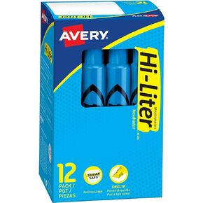 AVERY Hi-Liter Desk-Style Highlighters, Smear Safe Ink, Chisel Tip, 12 Fluorescent Blue Highlighters (24016)