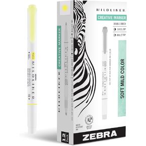 Zebra Pen Mildliner Double-Ended Highlighter Marker Set, Broad and Fine Point Tips, Ideal for Bible Highlighting, No Bleed Mild Yellow Ink, 12-Pack (78150upc)