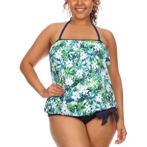 ToBeInStyle Women's Strapless Bandeau Blouson Tie Tankini