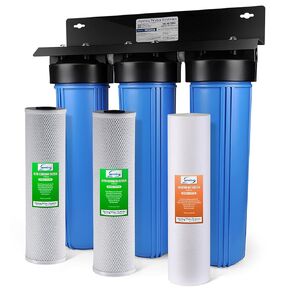 iSpring Whole House Water Filter System w/Ultimate Protection, Highly Reduces Scale, PFAS, Lead, Chlorine, Chloramine, Hydrogen Sulfide, 3-Stage Whole House Water Filtration System, Model: WGB32B-KDS