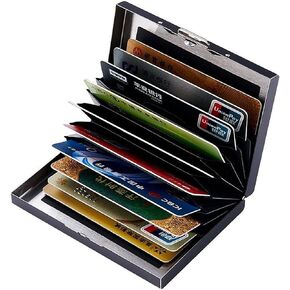 حامل بطاقات الائتمان من الفولاذ المقاوم للصدأ بتقنية RFID، محفظة معدنية رفيعة للرجال والنساء لرخصة القيادة، وبطاقات الهوية، وبطاقات الائتمان، أو بطاقات العمل. (10 بطاقات) (أسود 10 شبكة)