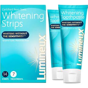 Lumineux Teeth Whitening Kit Peroxide Free Enamel Safe for Whiter Teeth Includes 7 Whitening Treatments, 1 Mouthwash, 1 Toothpaste & 1 Bamboo Toothbrush Certified Non-Toxic, Dentist Formulated