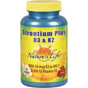 Nature's Life Strontium Plus Vitamins D3 & K2 | Bioavailable Formula May Help Support Healthy Bone Density & Joint Health | 60 Tablets