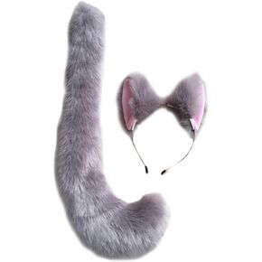 SZHYH 2pcs Plush Faux Fur Cat Fox Ears Headband Tail Set Christmas Halloween Party Cosplay