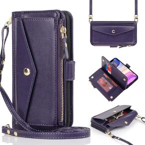 for iPhone 14 Wallet case,iPhone 14 Phone case with Zipper Card Holders for Women Slots Crossbody Flip Folio Book Cover with Credit Card Holder Men case - Black
