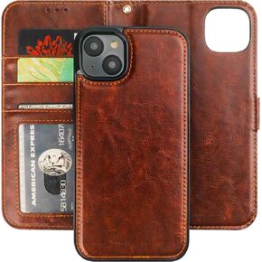 Bocasal Detachable Wallet Case for iPhone 14 Plus RFID Blocking Card Slots Holder Premium PU Leather Magnetic Kickstand Shockproof Wrist Strap Removable Flip Protective Cover 5G 6.7 inch (Brown)