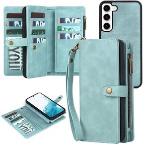 for Samsung Galaxy S22 Wallet Case with Card Holder & Detachable Magnetic Phone Case for S22 6.1 inch,PU Leather Shockproof Protective Phone Case Wallet with Wrist Strap(Dream Blue)