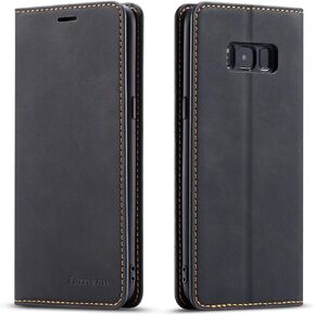 حافظة EYZUTAK Galaxy S9 PU من الجلد، فتحة بطاقة بمسند، غطاء محفظة بإغلاق مغناطيسي - أسود