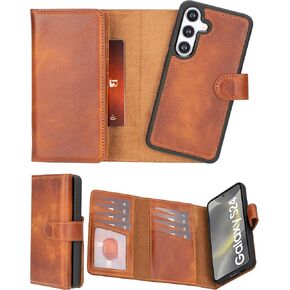 Bayelon Genuine Leather Wallet for S24 Ultra, Tri-Fold Flip Samsung Galaxy S24 Ultra Case, Samsung Galaxy S24 Ultra Detachable Magnetic Wallet Phone Case, S24 Ultra Wallet Case & RFID Block (S.Black) in Kuwait