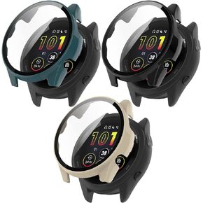 FitTurn Compatible with Garmin Forerunner 265/265S Watch Screen Protector Case TPU Slim Case Cover [Plating Metal Color Frame] [3D Full Coverage] Shell Protective (Forerunner 265, Black*3)