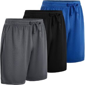 Men's 3 & 5 Pack Athletic Elastic Waistband Shorts, Workout Qucik Dry Basketball Shorts with Pockets