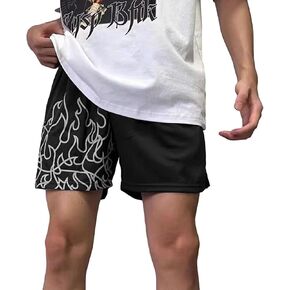 Men Flame Graphic Shorts Quick Dry Workout Basketball Athletic Jogging Shorts Casual Summer Cool Track Beach Shorts