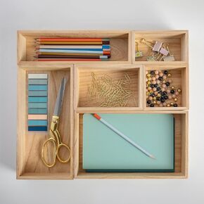 Martha Stewart Enzo Wooden Desk Drawer Organizer Set, Engineered Wood Organizers in Various Sizes, 6 Piece, White