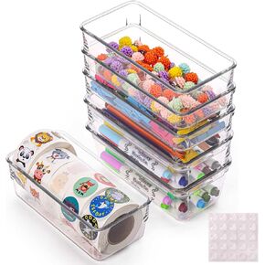 6Pcs Clear Plastic Drawer Organizers Tray 6" x 3" Storage Bins with 24Pcs Non-slip Pads for Makeup, Jewelries, Kitchen Utensils, Bathroom and Office