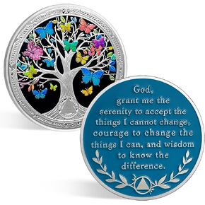 CHURYUML 2 Month Sobriety Coin 60 Day Sobriety Chip Tree of Life AA Recovery Medallions Sobriety Gifts Sober Token Alcoholics Anonymous Addiction Recovery Gift with Capsule, Display & Card
