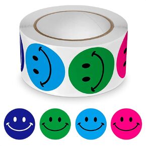 500Pcs Smiley Face Stickers Emoji Stickers - 1Inch Happy Face Sticker Roll Emoji Stickers Small Colorful Stickers for Teachers Label Stickers - Vinyl Decal Stickers Roll of Stickers for Teens