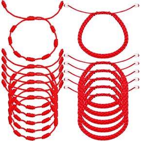 10 PCS Red Braided Thread Bracelets with White Bead, Adjustable Red 7 Knot String Bracelet for Protection, Good Luck, Friendship, Graduation, Lovers