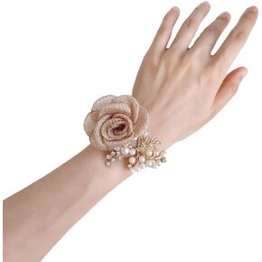 Wedding Flower Bracelets Hand Floral Bridesmaid Wrist Corsage Bracelets Elegant White Pearls with Sparkling Crystal Bracelets for Party