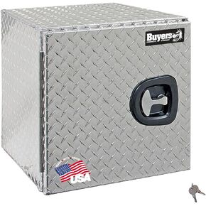 Buyers Products 1705201 Aluminum Underbody Truck Box, 18 x 18 x 18 Inch, Silver Diamond Tread Truck Tool Box W/ Locking Barn Door Closure, Made in the USA, Vehicle Tool Box for Storage & Organization
