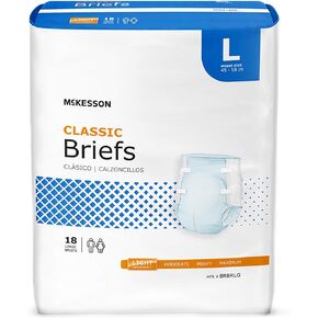 McKesson Classic Briefs, Incontinence, Light Absorbency, Large, 18 Count, 4 Packs, 72 Total
