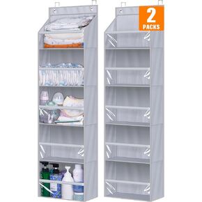 AOODA Over the Door Organizer, Large Capacity Closet Door Hanging Organizer, Clear Deep Pockets Baby Organizer Storage for Nursery, Bathroom, Bedroom, Pantry, Diapers(Grey)