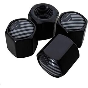 4 Pack Valve Stem Cap - Black Subdued Aluminum with Rubber Ring Tire Wheel Rim Dust Cover fits Cars, Trucks, Bikes, Motorcycles, Bicycles (American Flag)
