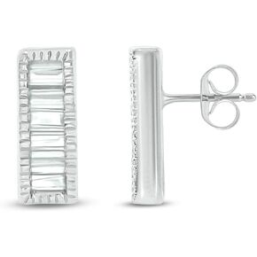 1/10cttw Baguette Bar Stud Earrings for Women in 14k Gold, Women?s Bar Earrings with White Baguette Diamonds in Rose, White or Yellow Gold, Mini Bar-Shape Stud Earrings with Diamonds