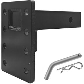Adjustable Heavy Duty 3-Position Pintle Hook Mount Adapter for Standard 2 inch Hitch Receiver, Black, 9 inch Shank, Towing Capacity 10,000 LBS