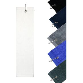 Pro-Tech Velour Tri-Fold Golf Towel with Carabiner Clip 16"X21" (Grey)