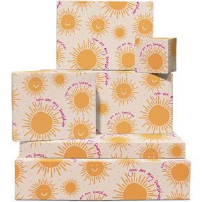 CENTRAL 23 Yellow Wrapping Paper - 'You Are My Sunshine' - 6 Sheets Of Gift Wrap - Summer Sun Gold - For Christmas Holiday Birthday Anniversary - Comes With Fun Stickers