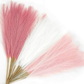 30pcs Pink Faux Pampas Grass, 21.6in Fluffy Artificial Colored Pompas Grass Short Blush Fake Pampas Stems Vase Filler Flower Arrangement for Home Wedding Centerpieces Bohe Decor
