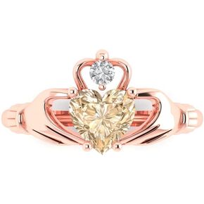 Clara Pucci 1.65 ct Heart Cut Irish Celtic Claddagh Solitaire W/Accent Natural Morganite Anniversary Promise Bridal ring 18K Rose Gold
