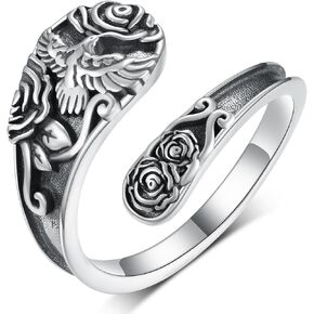 Raven Ring 925 Sterling Silver Crow Spoon Ring Raven Jewelry Gifts Vintage Thumb Rings for Women