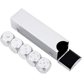 6 Sided Metal Dice Set, Dice Set with Storage Box Table Game Poker Games Dice Accessory (Silver Rectangular Box)
