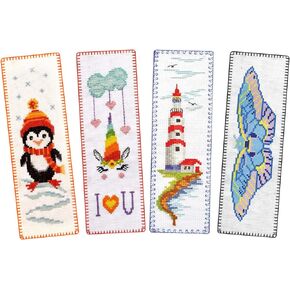 10Pcks Cross Stitch Bookmark Kit, Funny Embroidery Bookmark DIY Kits for Kids Adults Beginner Counted Cross Stitch Kit - Seahorse Owl Cactus Dinosaur Stamped Embroidery Bookmark Kit