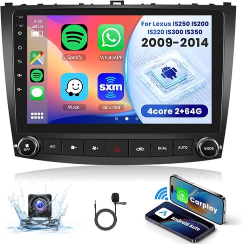 【2+64G】 for Lexus IS250 IS200 IS220 IS300 IS350 2006-2012 Android Car Radio, Wireless Carplay Android Auto 10.1"Touch Screen Bluetooth Car Audio Receiver GPS WiFi Backup Camera FM/RDS HiFi SWC in Saudi Arabia
