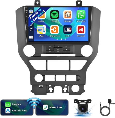 [4+64G] ستيريو سيارة Android 13 8 النواة لسيارة Ford Mustang 2015-2020 مع Apple Carplay&Android Auto، راديو سيارة 9 بوصة مع وصلة مرآة بلوتوث FM/RDS WiFi GPS Navigation SWC Dual USB+AHD كاميرا احتياطية in Saudi Arabia