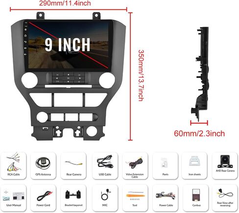 [4+64G] ستيريو سيارة Android 13 8 النواة لسيارة Ford Mustang 2015-2020 مع Apple Carplay&Android Auto، راديو سيارة 9 بوصة مع وصلة مرآة بلوتوث FM/RDS WiFi GPS Navigation SWC Dual USB+AHD كاميرا احتياطية in Saudi Arabia
