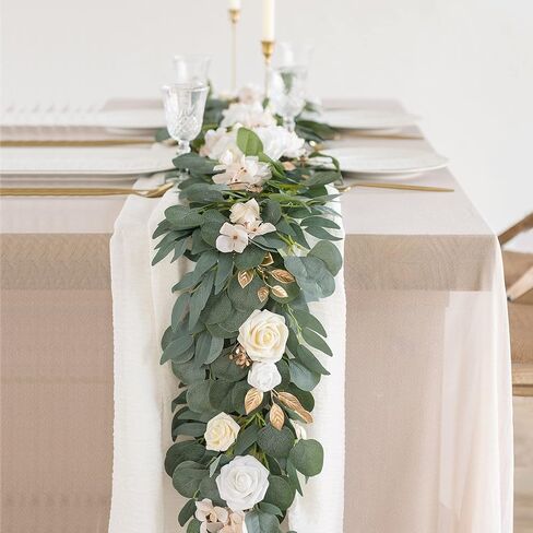 Whonline 6pcs 36ft Artificial Eucalyptus Garland with Willow Leaves Silver Dollar Greenery Vines Fake Eucalyptus for Wedding Party Home Table Indoor Outdoor Decoration in Saudi Arabia