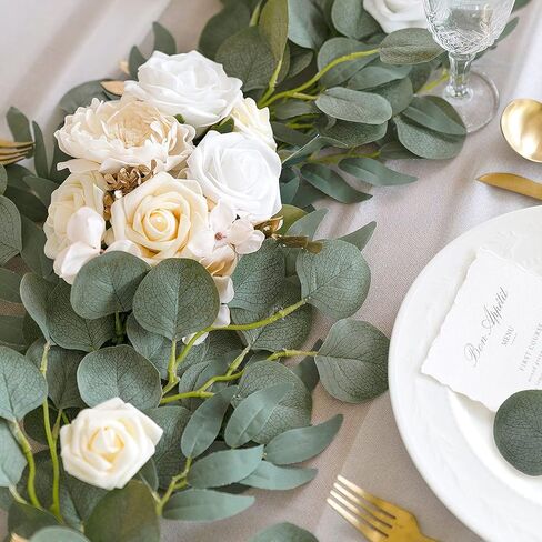 Whonline 6pcs 36ft Artificial Eucalyptus Garland with Willow Leaves Silver Dollar Greenery Vines Fake Eucalyptus for Wedding Party Home Table Indoor Outdoor Decoration in Saudi Arabia