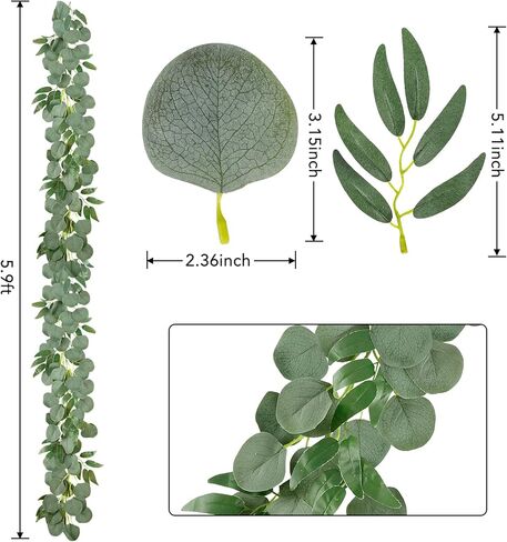 Whonline 6pcs 36ft Artificial Eucalyptus Garland with Willow Leaves Silver Dollar Greenery Vines Fake Eucalyptus for Wedding Party Home Table Indoor Outdoor Decoration in Kuwait