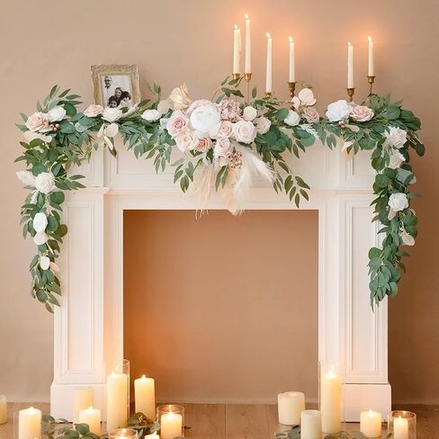 Whonline 6pcs 36ft Artificial Eucalyptus Garland with Willow Leaves Silver Dollar Greenery Vines Fake Eucalyptus for Wedding Party Home Table Indoor Outdoor Decoration in Kuwait