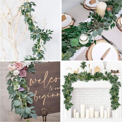 Whonline 6pcs 36ft Artificial Eucalyptus Garland with Willow Leaves Silver Dollar Greenery Vines Fake Eucalyptus for Wedding Party Home Table Indoor Outdoor Decoration in Kuwait