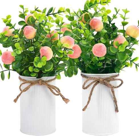 Omldggr 2 Pack Artificial Peach Decoration Simulation Pink Peach Artificial Peach Mason Jar Table Centerpiece Decor Metal Potted Artificial Plant Fruit for Spring Farmhouse Home Decoration in Saudi Arabia