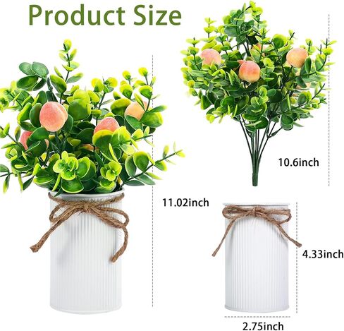 Omldggr 2 Pack Artificial Peach Decoration Simulation Pink Peach Artificial Peach Mason Jar Table Centerpiece Decor Metal Potted Artificial Plant Fruit for Spring Farmhouse Home Decoration in Saudi Arabia