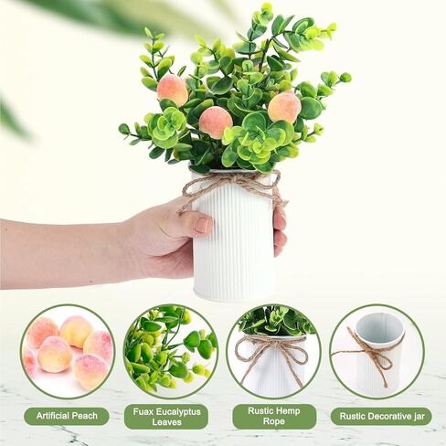 Omldggr 2 Pack Artificial Peach Decoration Simulation Pink Peach Artificial Peach Mason Jar Table Centerpiece Decor Metal Potted Artificial Plant Fruit for Spring Farmhouse Home Decoration in Saudi Arabia